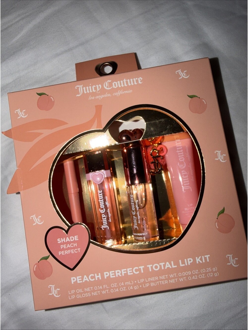 Juicy Couture Peach Perfect Total Lip Kit 4 Pc Lip Oil Lip Liner Lip Gloss Lip